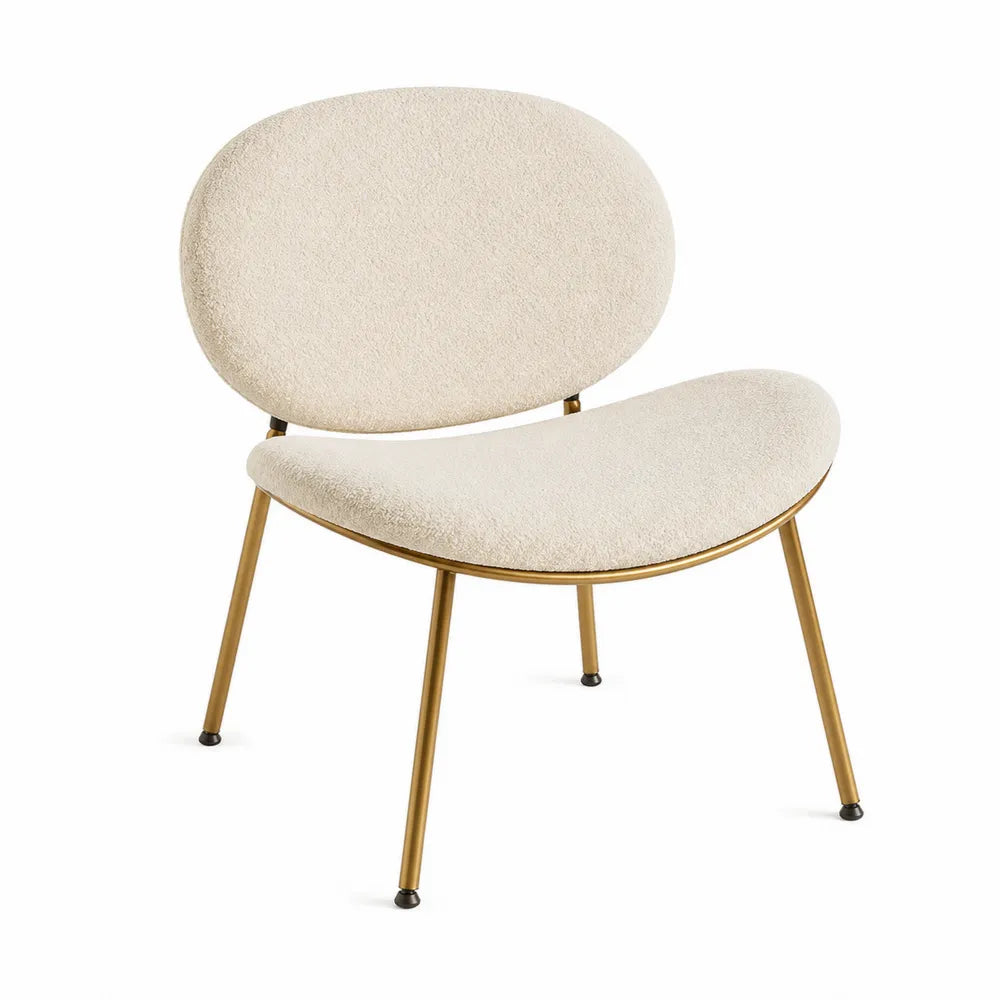 Silla de Bouclé Beige con Patas de Metal Dorado
