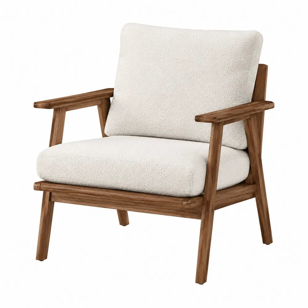 Sillón de madera con cojines de algodón blanco