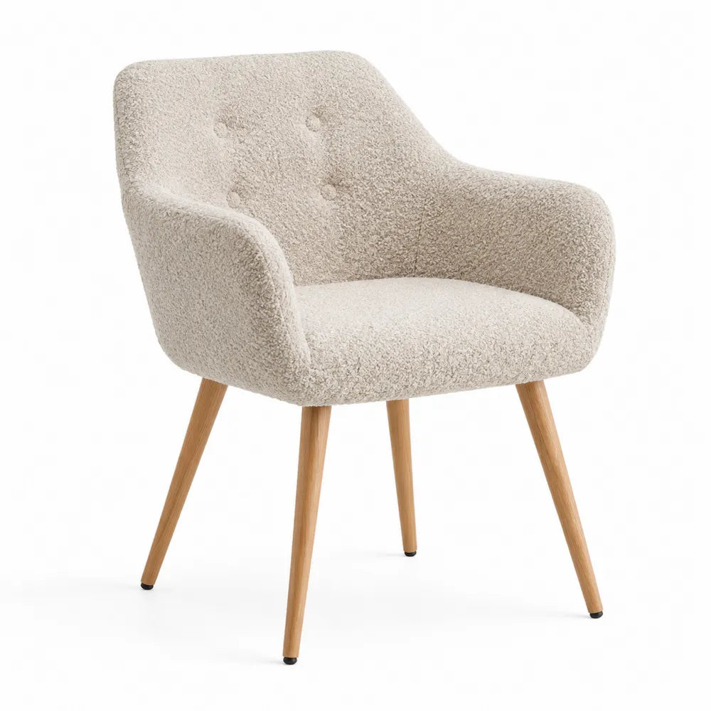 Silla de tela boucle beige con patas de madera de haya
