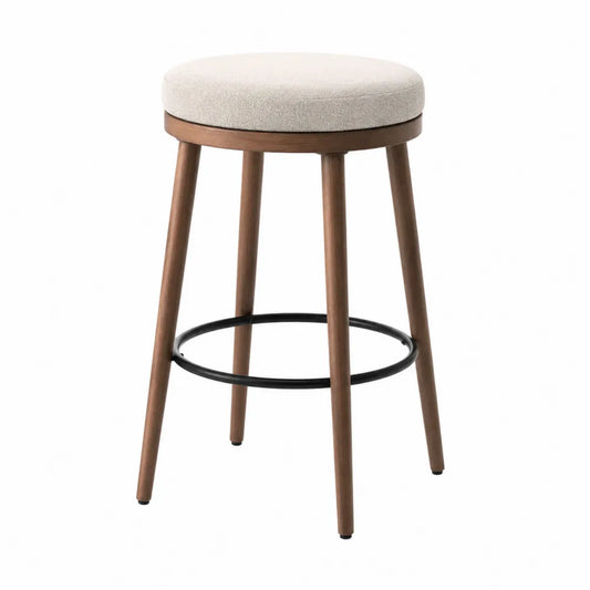 Taburete de bar con asiento de poliéster y patas de madera