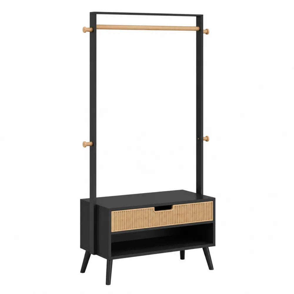Perchero de Metal y Madera con Estante y Cajón de Bambú 180 cm