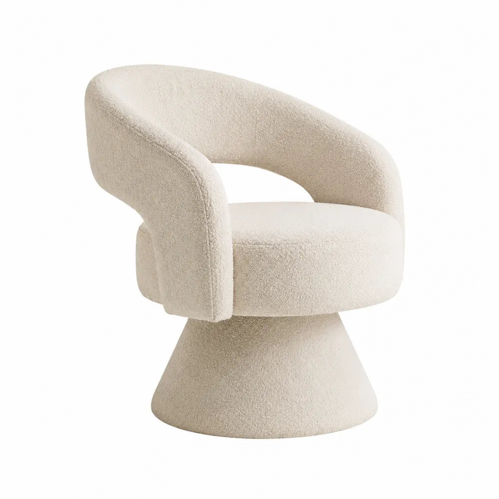 Silla Giratoria de Tela Bouclé Beige con Base Cónica
