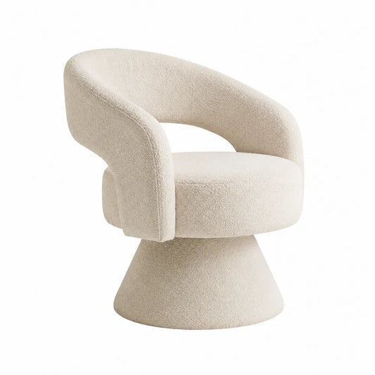Silla Giratoria de Tela Bouclé Beige con Base Cónica