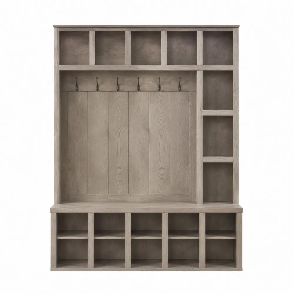 Perchero de Entrada de Madera de Roble con Estantes 200x180x40 cm
