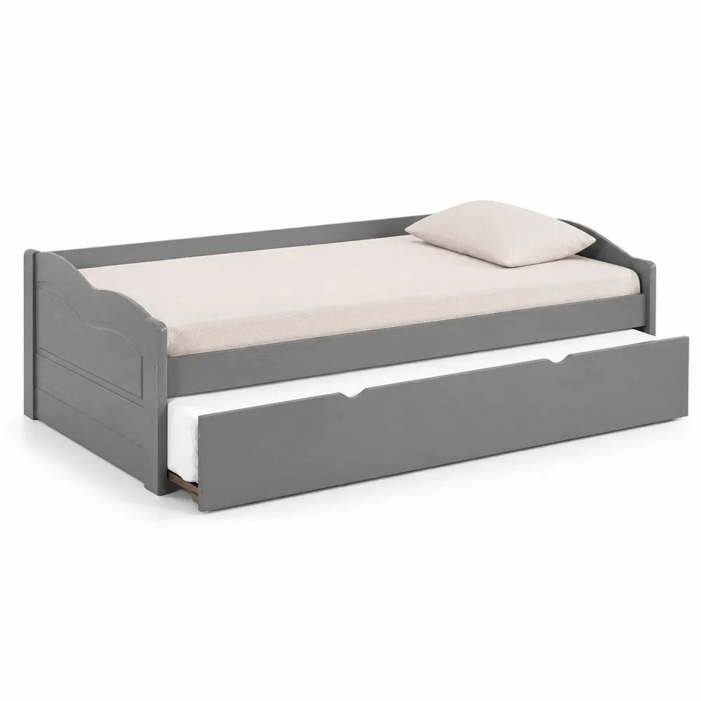 Cama nido de madera con almacenamiento gris