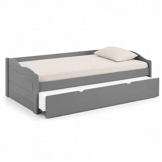 Cama nido de madera con almacenamiento gris