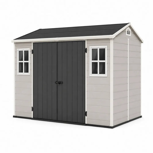 Cobertizo de almacenamiento exterior de plástico beige y gris 320x210x245 cm