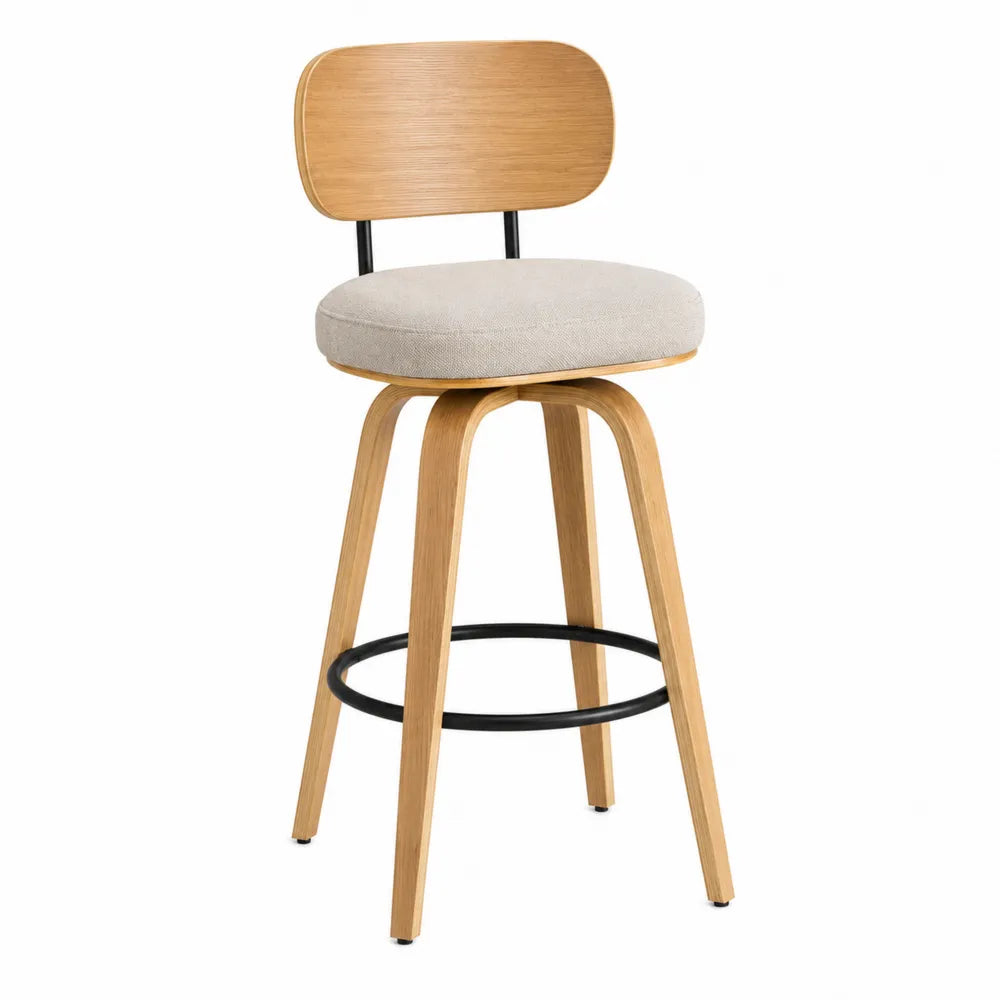 Taburete de madera contrachapada con asiento beige