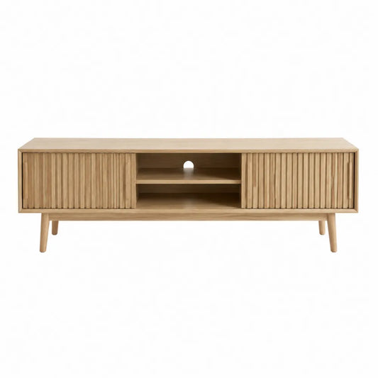 Mueble de TV de madera de roble con puertas correderas