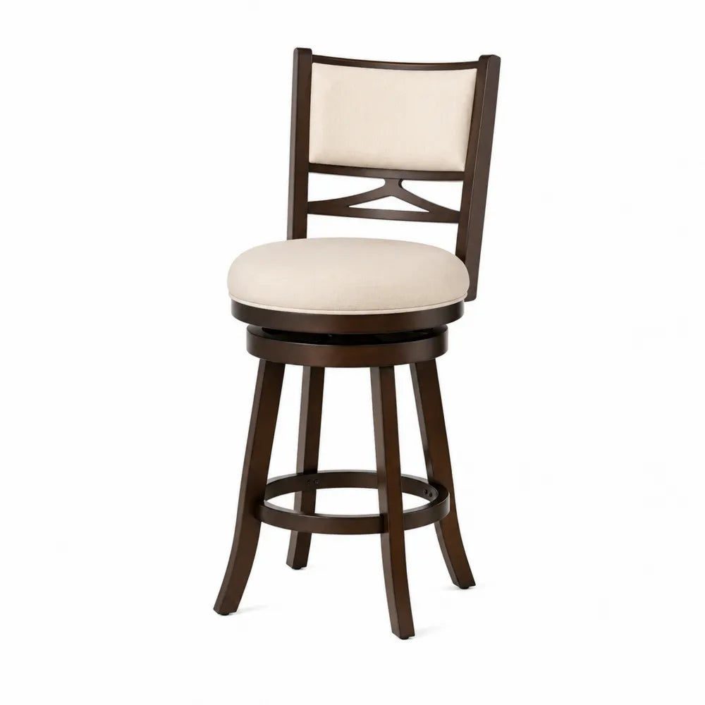 Taburete giratorio de madera con asiento de poliéster beige