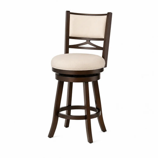 Taburete giratorio de madera con asiento de poliéster beige