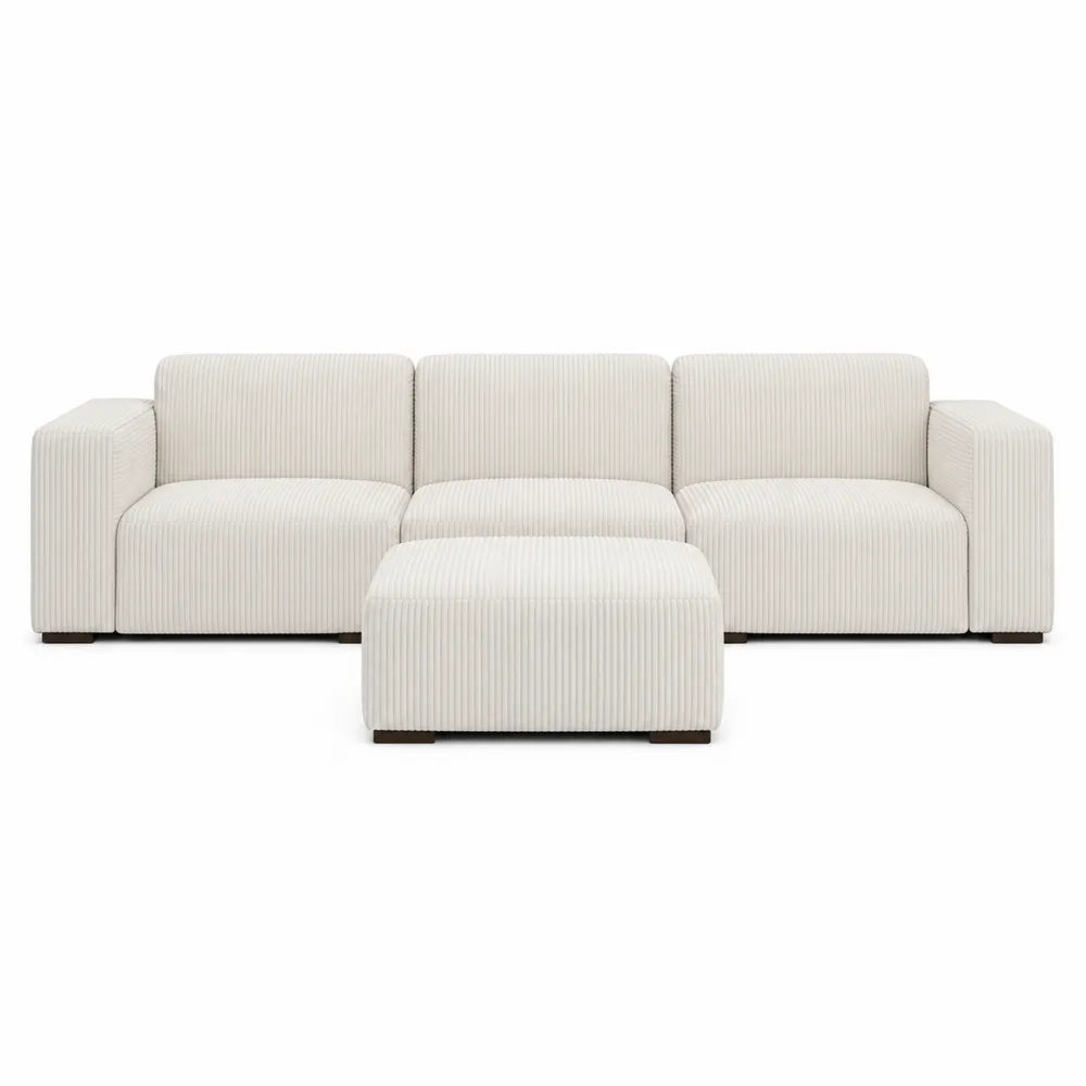 Sofá modular en L de chenilla beige de 4 plazas