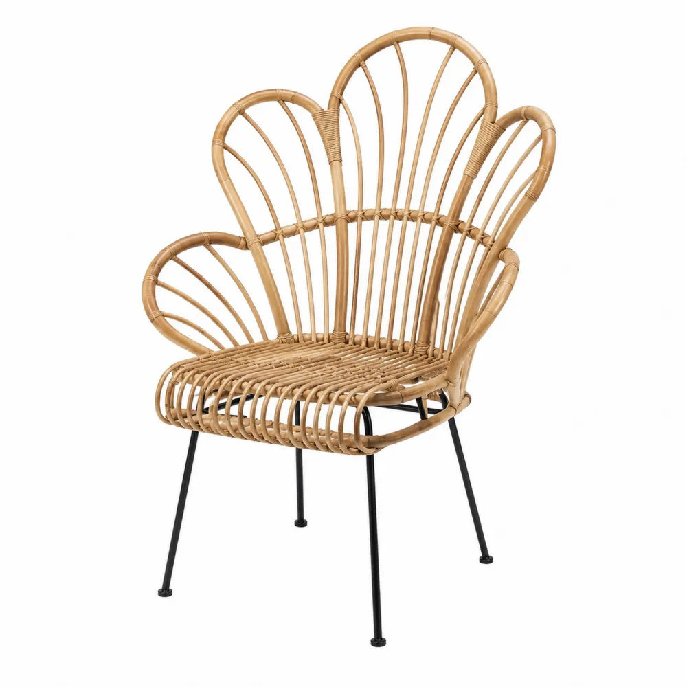 Silla de ratán natural y metal negro 60x56x95 cm