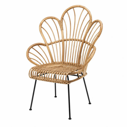 Silla de ratán natural y metal negro 60x56x95 cm