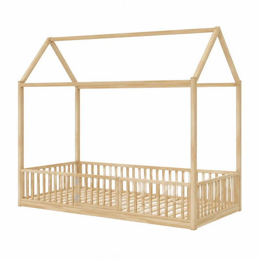 Cama infantil de madera de pino natural 200x90x160 cm