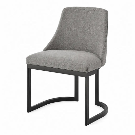 Silla de comedor con tapizado de poliéster gris y estructura metálica negra
